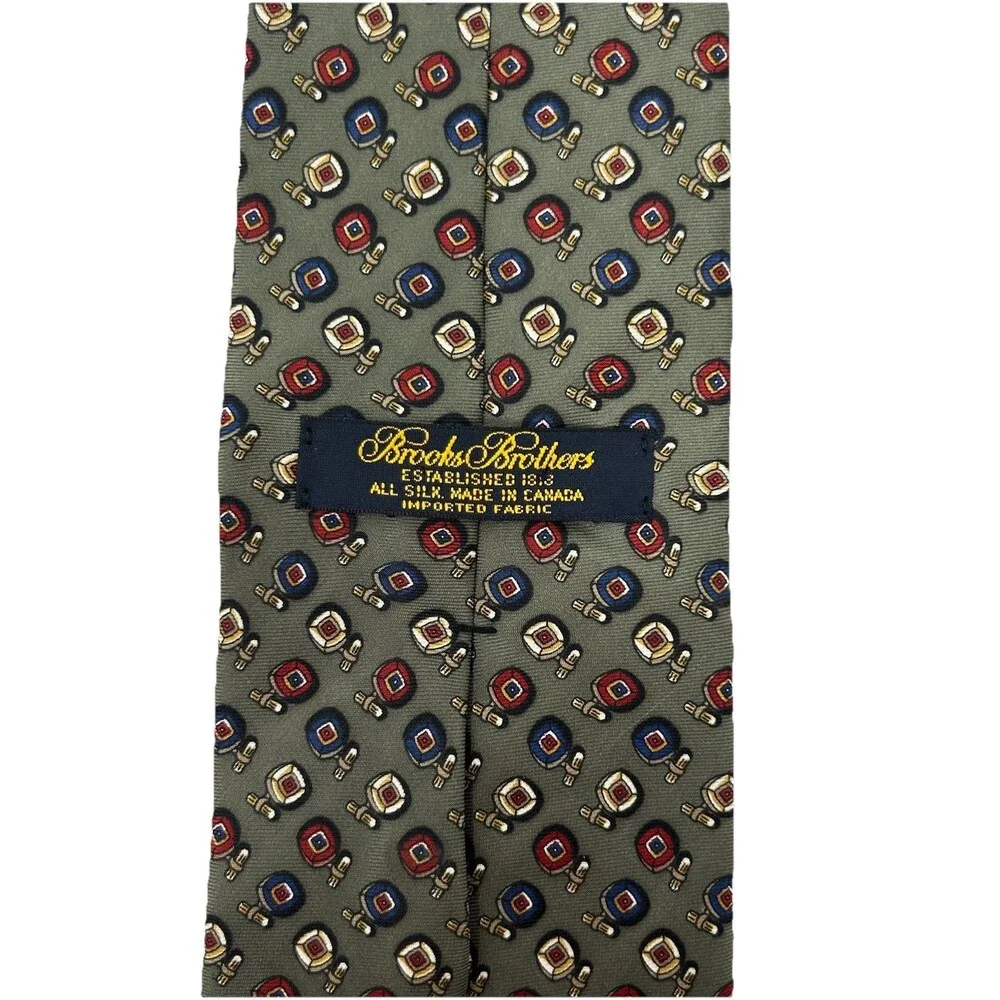 Brooks Brothers Tie Silk Green Geometric Print Classic Necktie  57.5